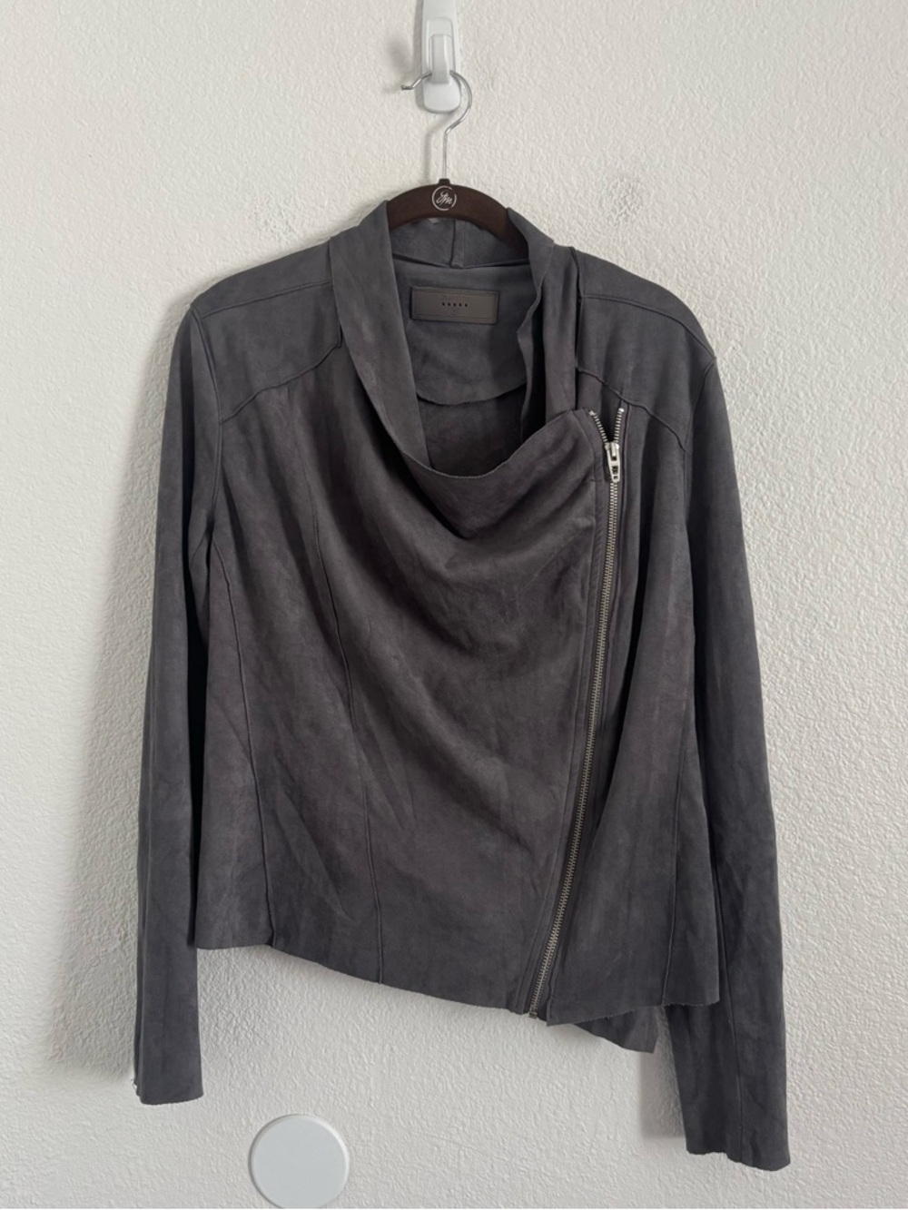 Blank NYC Women's Size Medium Gray Asymmetrical Drape Faux Suede Jacket - Picture 1 of 4